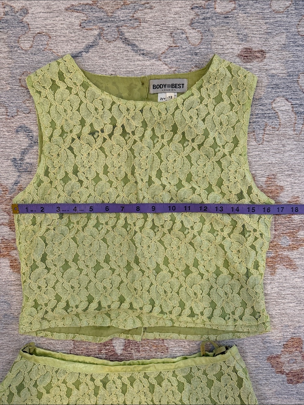Body & Best London Green Lace 2 Piece Top Skirt Set Top Size 12 Skirt Size 14 - Picture 6 of 9